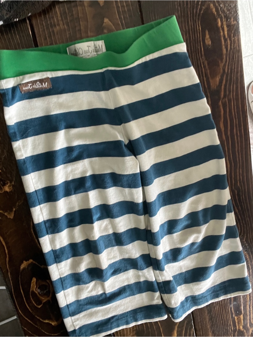 Matilda Jane Navy and White Striped Skirt with Green Waistband